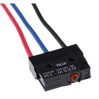 Omron Pin Plunger Micro Switch, Pre-wired Terminal, 3 A @ 30 V dc, SPDT, IP67