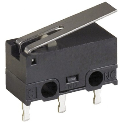 Omron Hinge Lever Micro Switch, PCB Terminal, 100 mA @ 30 V dc, SPDT, IP40