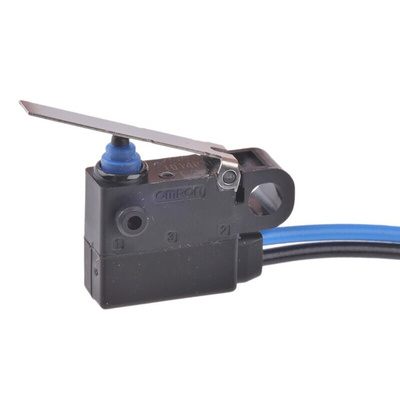 Omron Long Hinge Lever Micro Switch, Pre-wired Terminal, 2 A @ 12 V dc, SPST, IP67