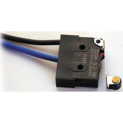 Omron Roller Lever Micro Switch, Pre-wired Terminal, 100 mA @ 30 V dc, SPDT, IP67