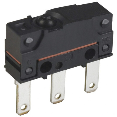 Omron Pin Plunger Micro Switch, Tab Terminal, 2 A @ 250 V ac, SPDT, IP67