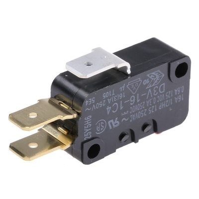Omron Pin Plunger Micro Switch, Tab Terminal, 16 A @ 250 V ac, SPDT, IP40