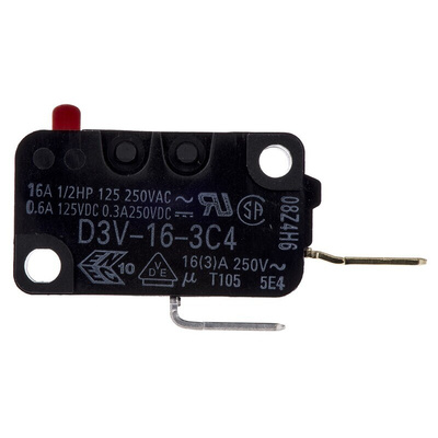 Omron Pin Plunger Micro Switch, Tab Terminal, 16 A @ 250 V ac, SPST, IP40