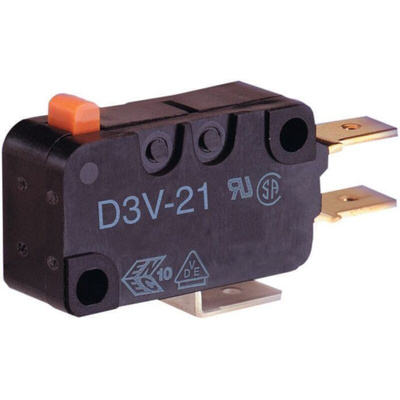 Omron Simulated Roller Lever Micro Switch, Tab Terminal, 16 A @ 250 V ac, SPDT, IP40