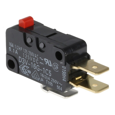Omron Pin Plunger Micro Switch, Tab Terminal, 16 A @ 250 V ac, SPDT, IP40