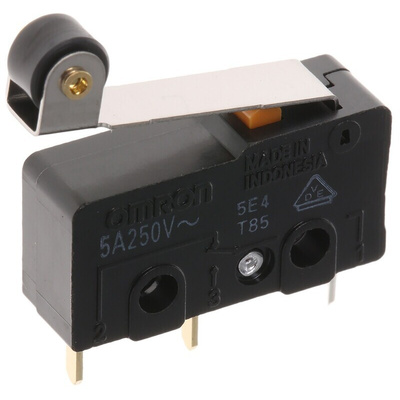 Omron Roller Lever Micro Switch, Through Hole Terminal, 5 A @ 125 V ac, SPDT, IP40