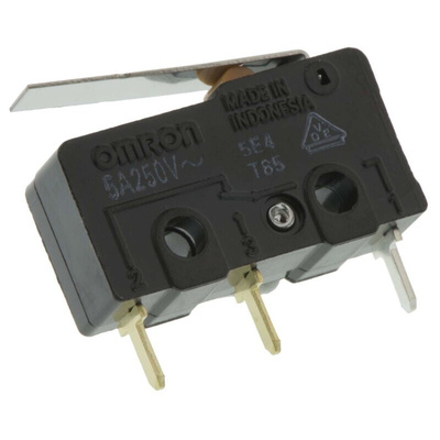 Omron Hinge Lever Micro Switch, Through Hole Terminal, 5 A @ 125 V ac, SPDT, IP40