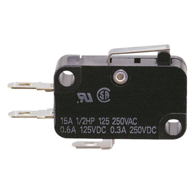 Omron Short Hinge Lever Micro Switch, Tab Terminal, 100 mA @ 30 V dc, SPDT, IP40