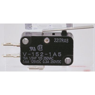 Omron Hinge Lever Micro Switch, Tab Terminal, 100 mA @ 30 V dc, SPDT, IP40
