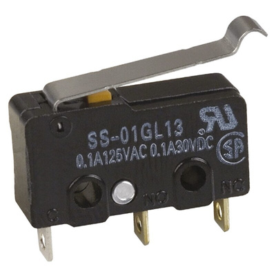 Omron Simulated Roller Lever Micro Switch, Solder Terminal, 100 mA @ 30 V dc, SPDT, IP40