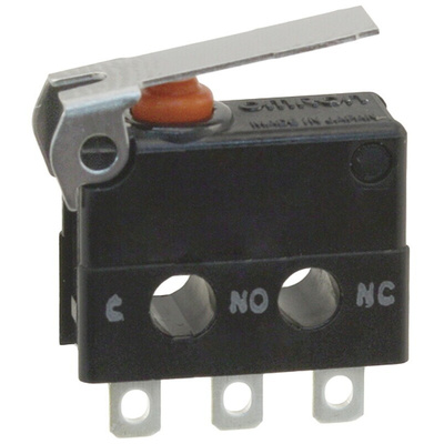 Omron Short Lever Micro Switch, Solder Terminal, 100 mA @ 30 V dc, SPDT, IP67
