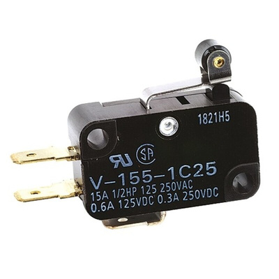 Omron Short Roller Lever Micro Switch, Solder Terminal, 5 A @ 250 V ac, SPDT, IP40