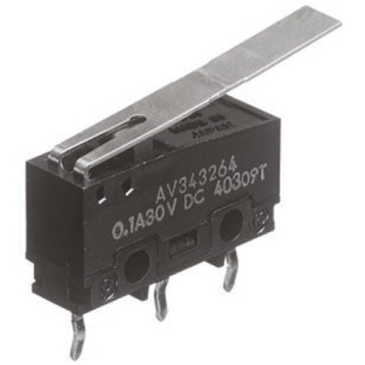 Panasonic Long Hinge Lever Micro Switch, PCB Terminal, 100 mA @ 30 V dc, SP-CO