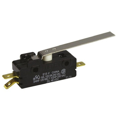 ZF Hinge Lever Micro Switch, Tab Terminal, 15 A @ 250 V ac, SPDT