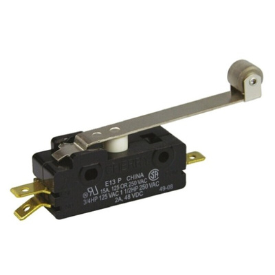 ZF Roller Lever Micro Switch, Tab Terminal, 15 A @ 250 V ac, SPDT