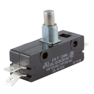 ZF Button Micro Switch, Tab Terminal, 25 A @ 250 V ac, SPDT