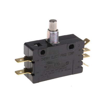 ZF Button Micro Switch, Tab Terminal, 15 A @ 250 V ac, DPDT