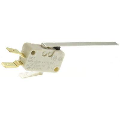 ZF Long Leaf Lever Micro Switch, Tab Terminal, 16 A @ 250 V ac, SPDT