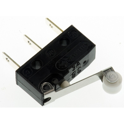 ZF Roller Lever Micro Switch, Tab Terminal, 6 A @ 250 V ac, SPDT