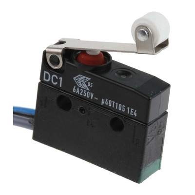 ZF Short Roller Lever Micro Switch, Pre-wired Terminal, 6 A @ 250 V ac, SPDT, IP6K7