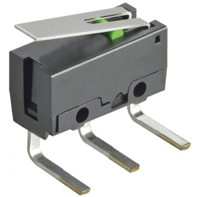 Omron Hinge Lever Micro Switch, Right Angle PCB Terminal, 100 mA @ 5 V dc, SPST, IP40