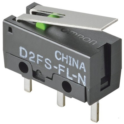 Omron Hinge Lever Micro Switch, PCB Straight Terminal, 100 mA @ 5 V dc, SPST, IP40