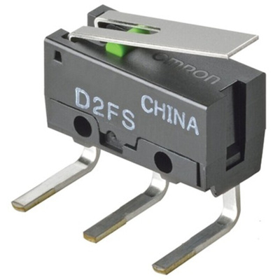 Omron Hinge Lever Micro Switch, Left Angle PCB Terminal, 100 mA @ 5 V dc, SPST, IP40