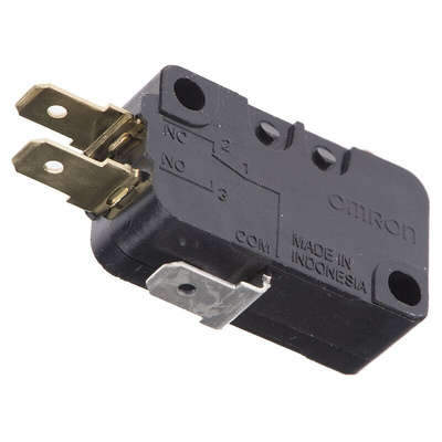 Omron Pin Plunger Micro Switch, Quick Connect Terminal, 16 A @ 250 V ac, SP-CO, IP40