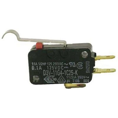 Omron Simulated Roller Lever Micro Switch, Quick Connect Terminal, 11 A @ 250 V ac, SP-CO, IP40