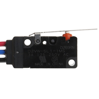 Omron Hinge Lever Micro Switch, Wire Lead Terminal, 3 A @ 125 V ac, SP-CO, IP67