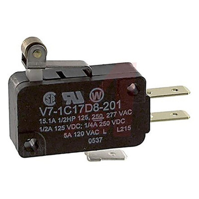 Honeywell Roller Lever Micro Switch, Quick Connect Terminal, 15 A @ 125 V ac, SP-CO