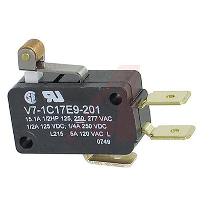 Honeywell Roller Lever Micro Switch, Quick Connect Terminal, 15 A, SP-CO