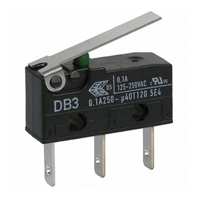 ZF Straight Lever Micro Switch, Quick Connect Terminal, 100 mA, SP-CO, IP50