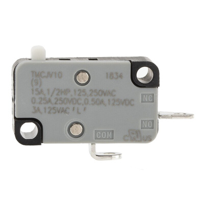 C & K Pin Plunger Snap Action Micro Switch, Solder Terminal, 1/2 A @ 125 V dc, 15 A @ 125 / 250 V ac, SPST