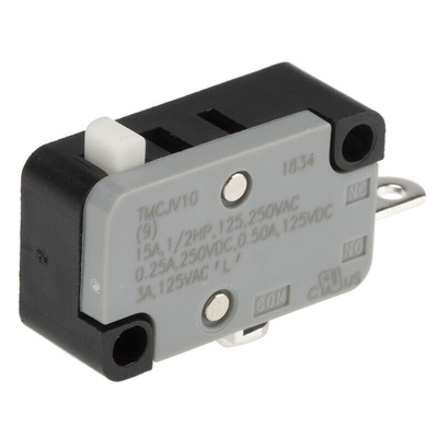 C & K Pin Plunger Snap Action Micro Switch, Solder Terminal, 1/2 A @ 125 V dc, 15 A @ 125 / 250 V ac, SPST