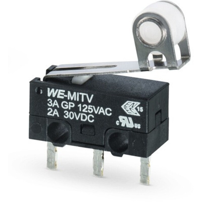 Wurth Elektronik Lever Micro Switch, Through Hole Terminal, 3 A, SP-CO