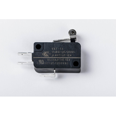 Zippy Roller Lever Snap Action Micro Switch, Solder Terminal, 16.1A, SPDT