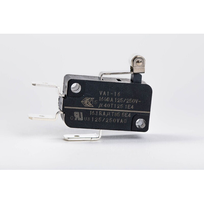 Zippy Roller Lever Snap Action Micro Switch, Solder Terminal, 16.1A, SPDT