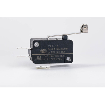 Zippy Roller Lever Snap Action Micro Switch, Solder Terminal, 16.1A, SPDT