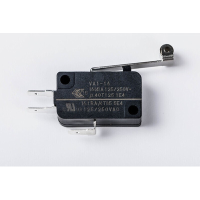 Zippy Roller Lever Snap Action Micro Switch, Solder Terminal, 16.1A, SPDT