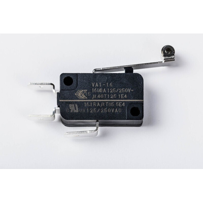 Zippy Roller Lever Snap Action Micro Switch, Solder Terminal, 16.1A, SPDT