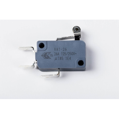 Zippy Roller Lever Snap Action Micro Switch, Solder Terminal, 26A, SPDT