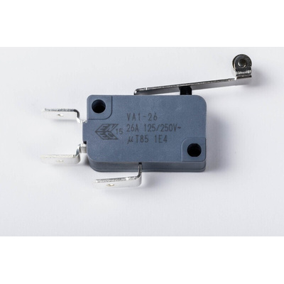 Zippy Roller Lever Snap Action Micro Switch, Solder Terminal, 26A, SPDT