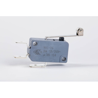 Zippy Roller Lever Snap Action Micro Switch, Solder Terminal, 26A, SPDT