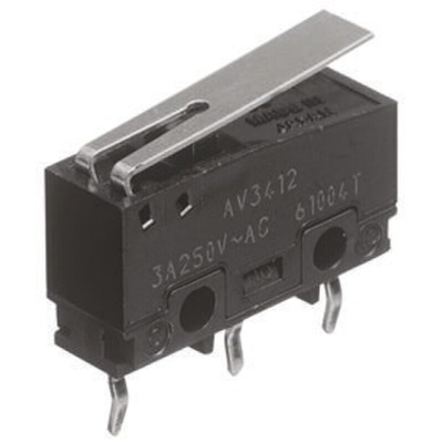 Panasonic Short Hinge Lever Micro Switch, Solder Terminal, 100 mA @ 30 V dc, SP-CO