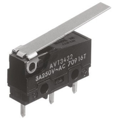 Panasonic Long Hinge Lever Micro Switch, PCB Terminal, 3 A @ 250 V ac, SP-CO