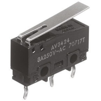Panasonic Hinge Lever Micro Switch, PCB Terminal, 3 A @ 250 V ac, SP-CO