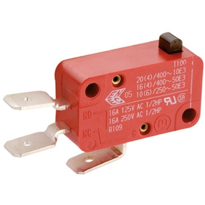 Marquardt Plunger Micro Switch, Tab Terminal, 10 A @ 250 V ac, SP-CO