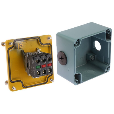 Schneider Electric Yellow Zinc Alloy Harmony XAP Turn Button Control Station - 1 Hole 22mm Diameter
