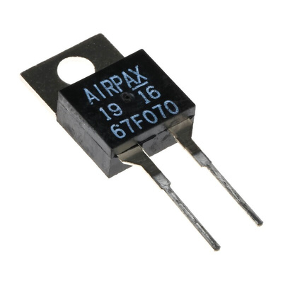 Sensata / Airpax Bi-Metallic Thermostat, Closes at +70°C, +130°C Max, NO, Automatic Reset, PCB Mount